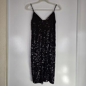 Express X Karla Black Full Sequin Midi Slip Dress Size S Glitzy Cocktail Glamour